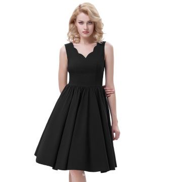 Belle Poque Ärmellos V-Ausschnitt High Stretchy A-Line Schwarz Retro Vintage Rockabilly 50s 60s Kleid BP000269-1